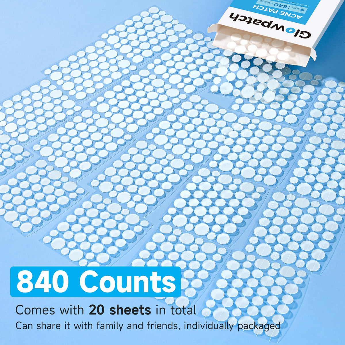 Glowpatch individually wrapped sheet ready to toss in bag and stay hygienic