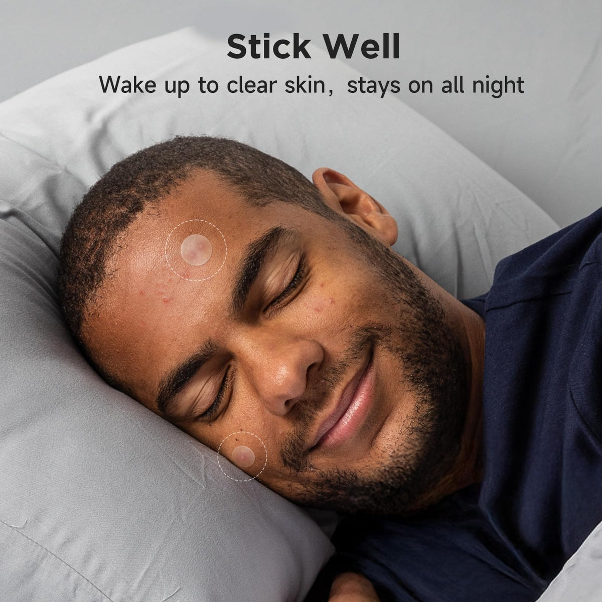 Glowpatch overnight application on cheek near pillow showing secure adhesion