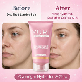 Glowsyme YURI ingredients closeup highlighting plant extracts and collagen for nourishing effect