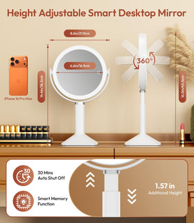 Glowtop illuminated mirror demonstrating three light colors for accurate makeup