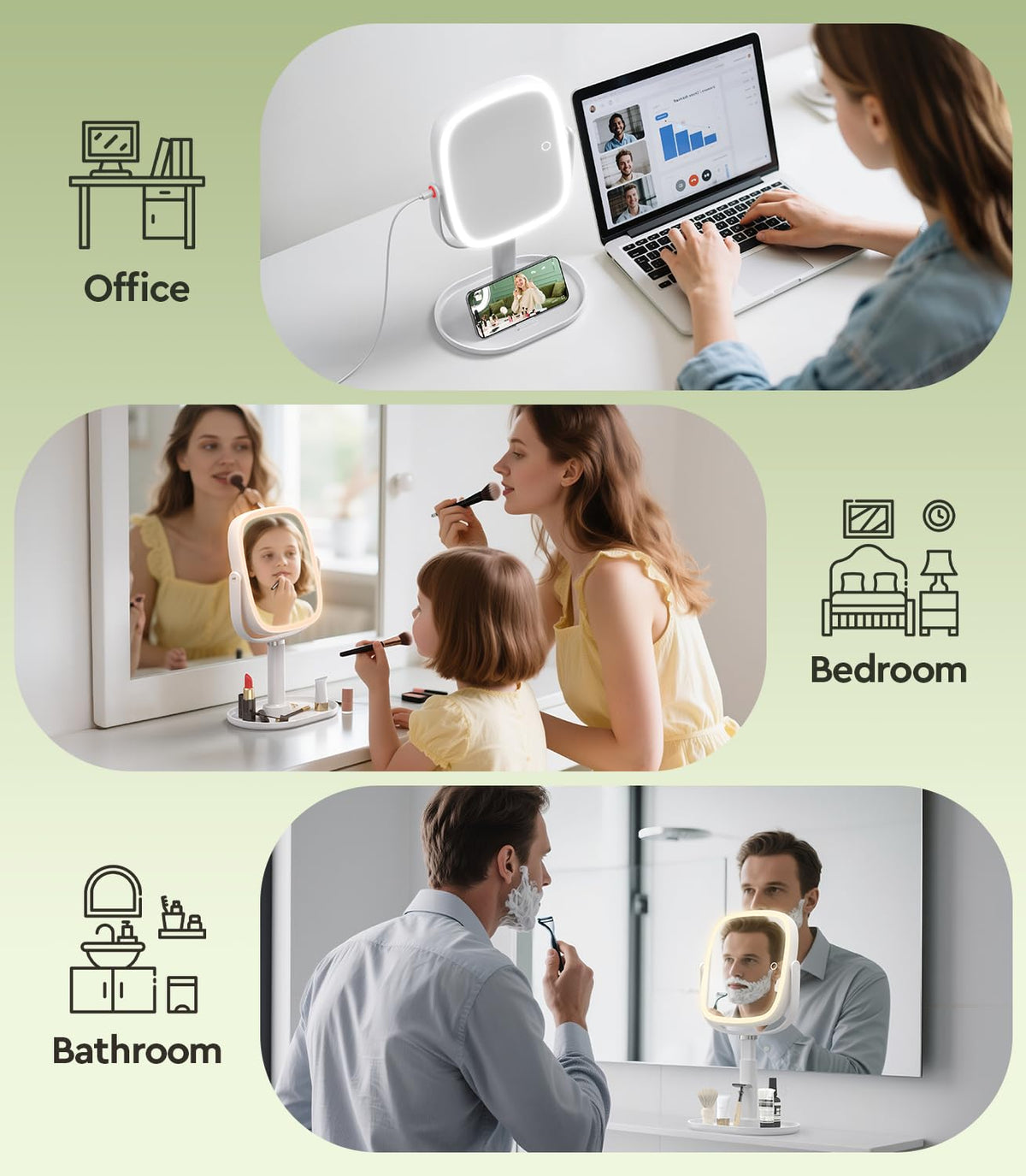 Glowtop boxed packaging presented as a gift with sleek white mirror and accessories