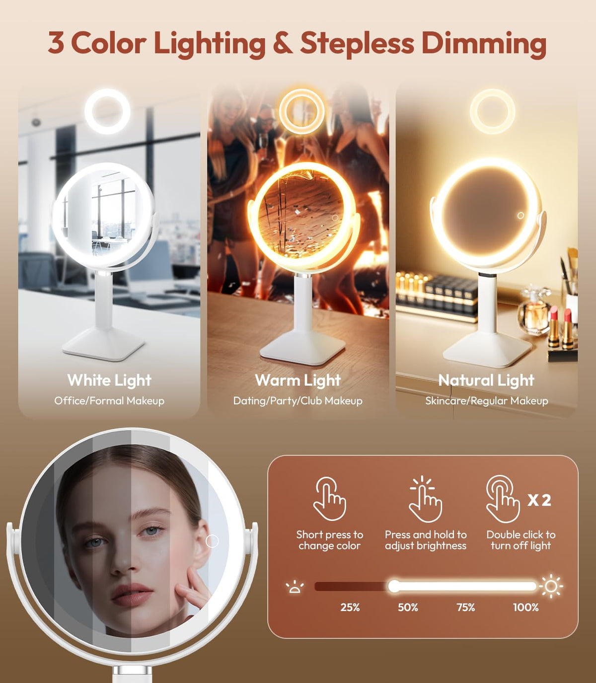 Glowtop rechargeable port and battery indicator highlighting long-lasting power