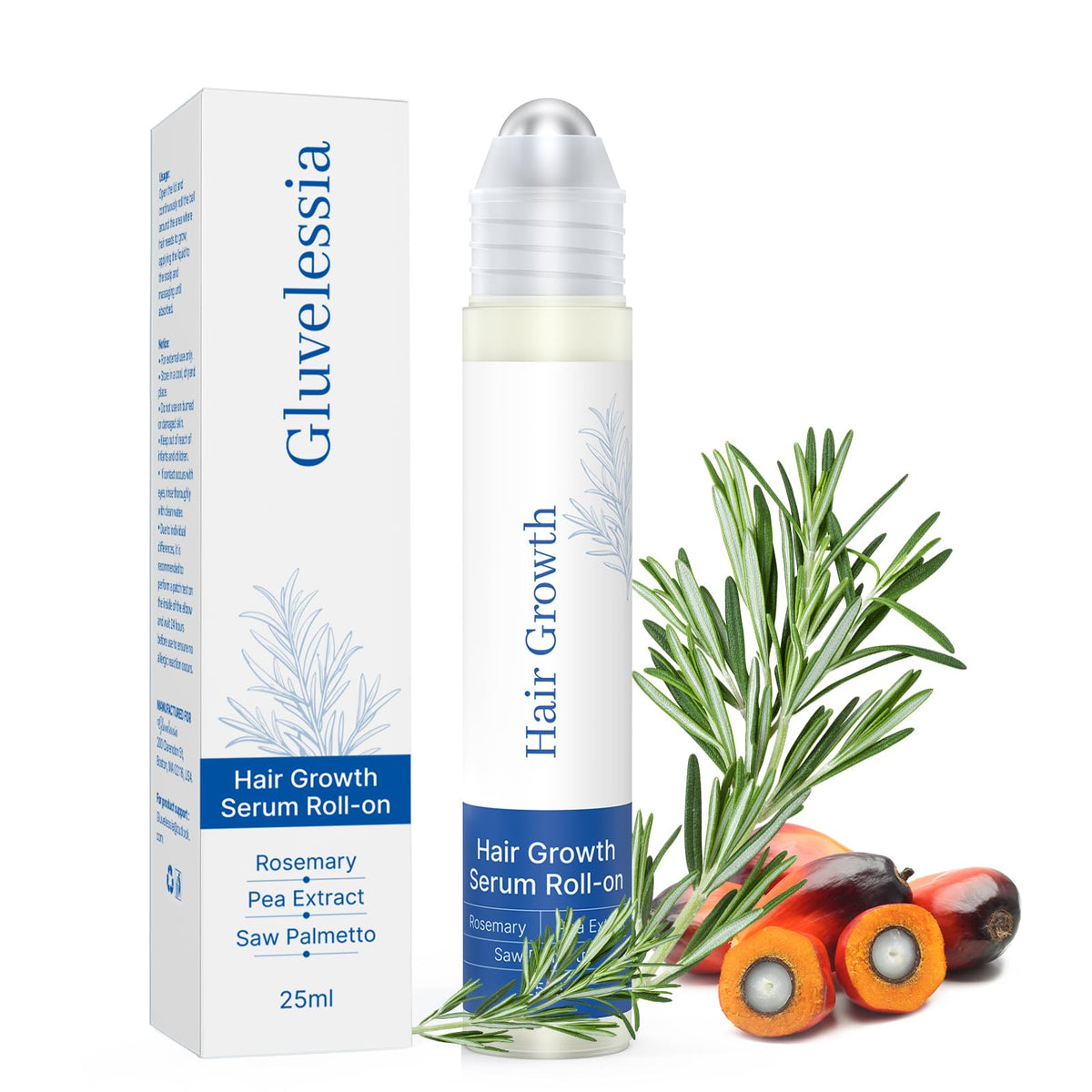 Gluvelessia front packaging showing roll-on bottle and benefits