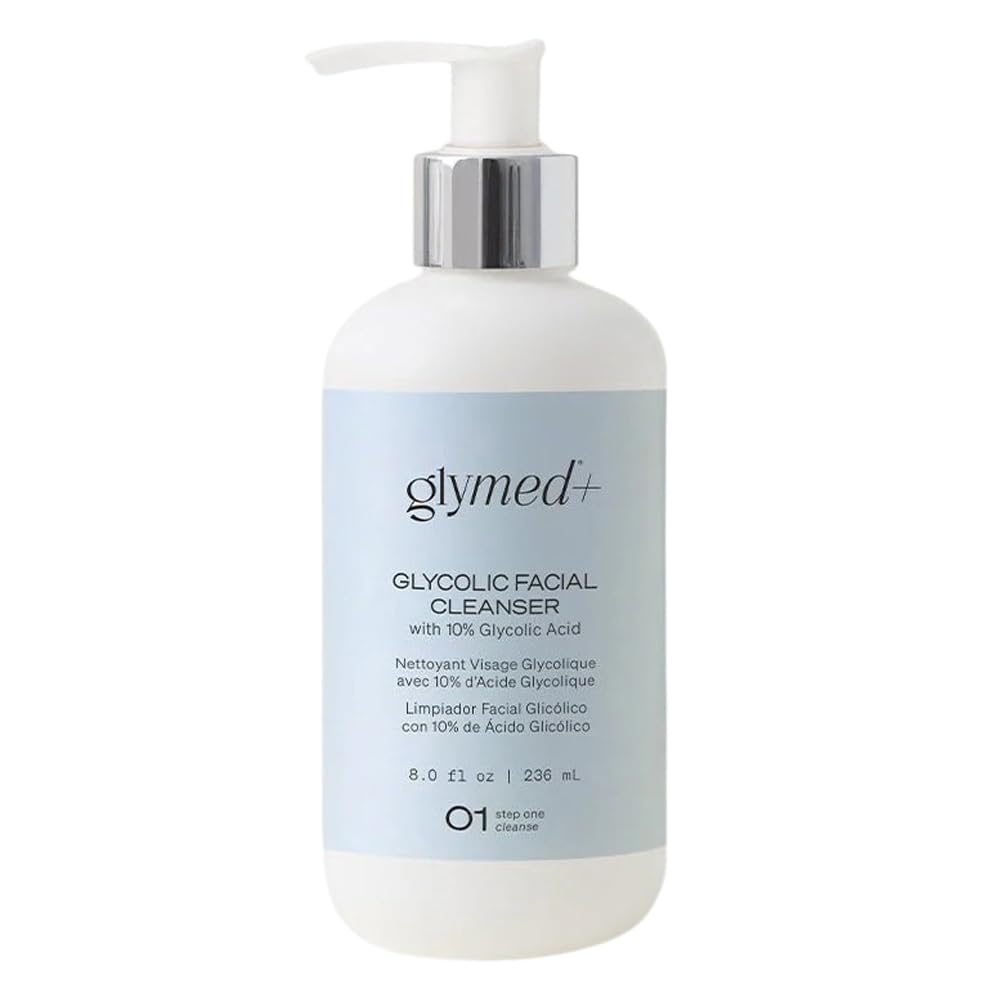 GLYMED bottle front view showing label and 8oz size, clear benefit for gentle exfoliation