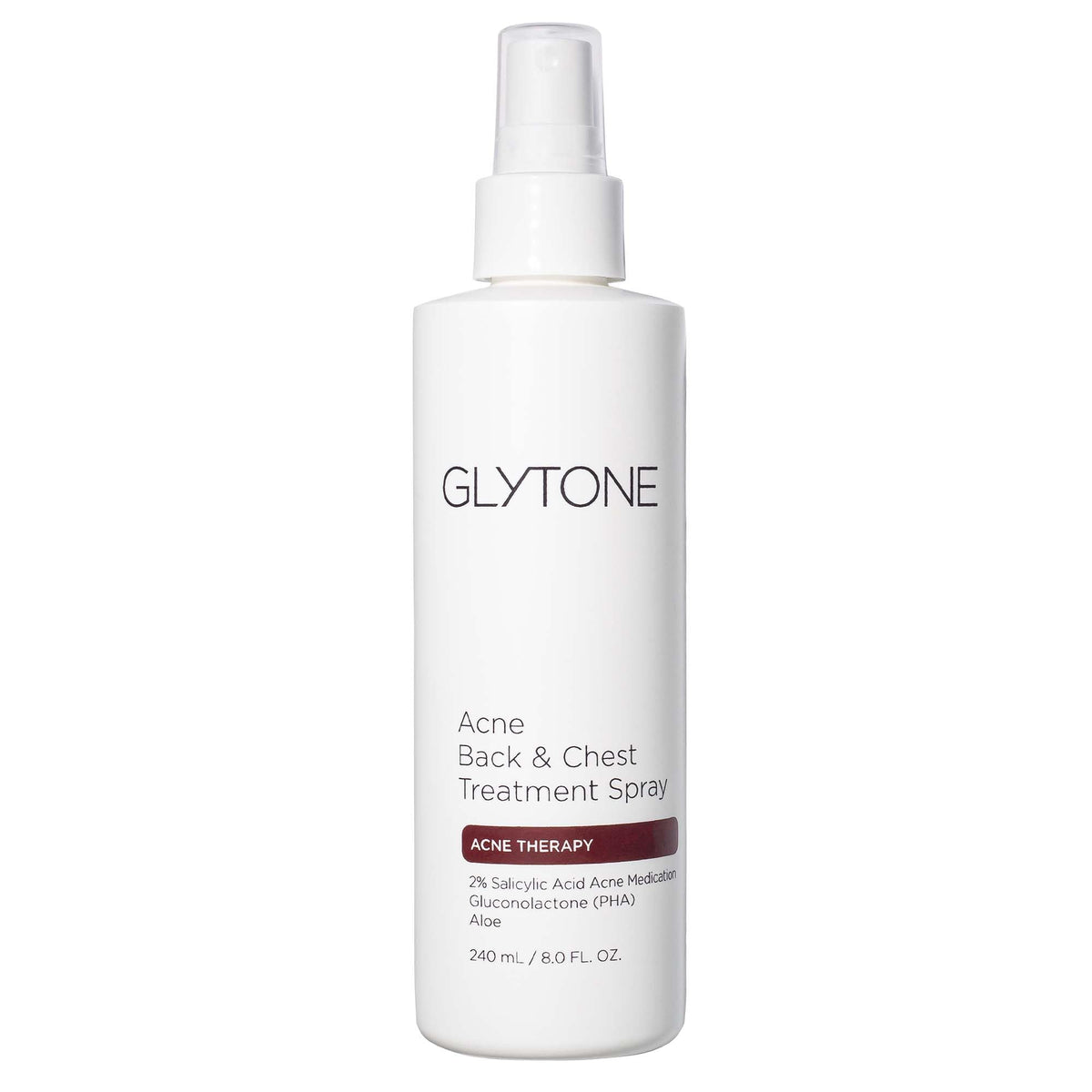GLYTONE front packaging showing chest and back acne treatment benefits