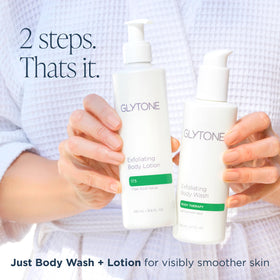 GLYTONE lifestyle bathroom routine illustrating simple daily use