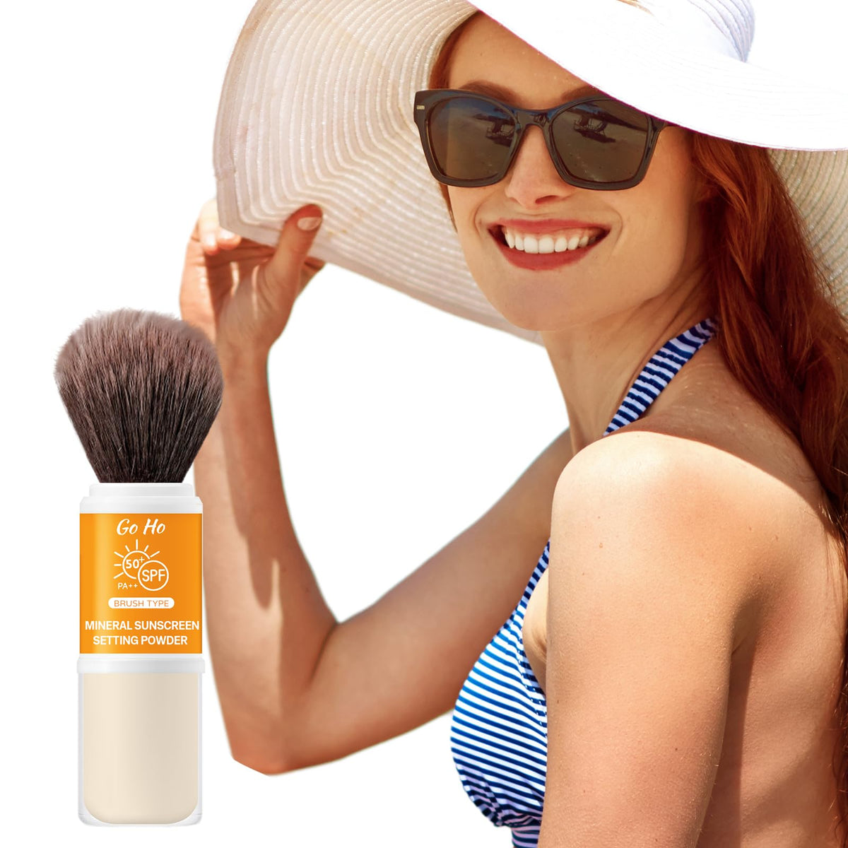 Go Ho front packaging with brush top showing compact convenience and SPF benefit