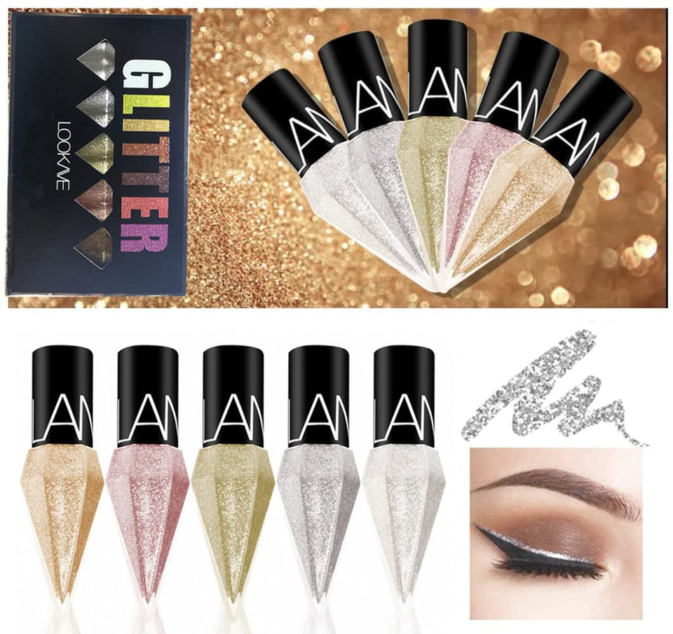 Go Ho front packaging showing the five glitter eyeliner pens and color names for easy selection