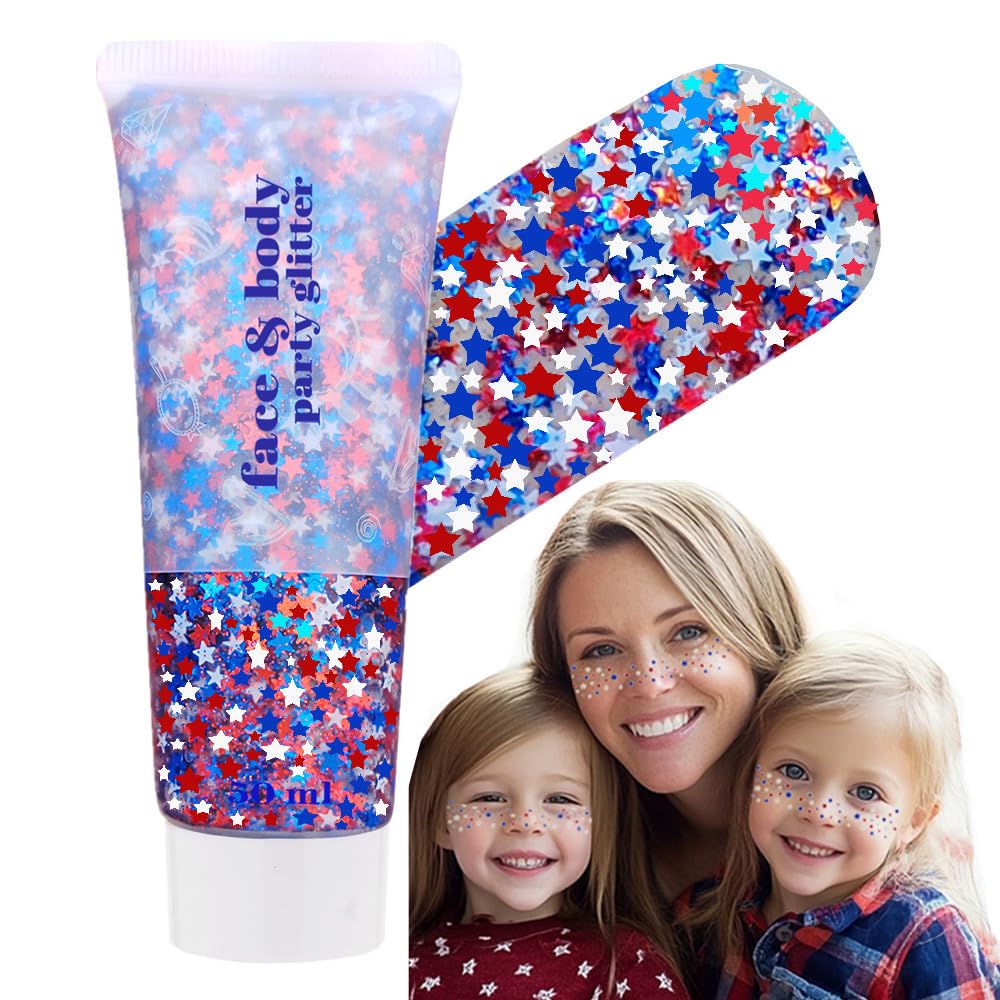 Go Ho front packaging showing patriotic glitter gel benefit: instant festival sparkle