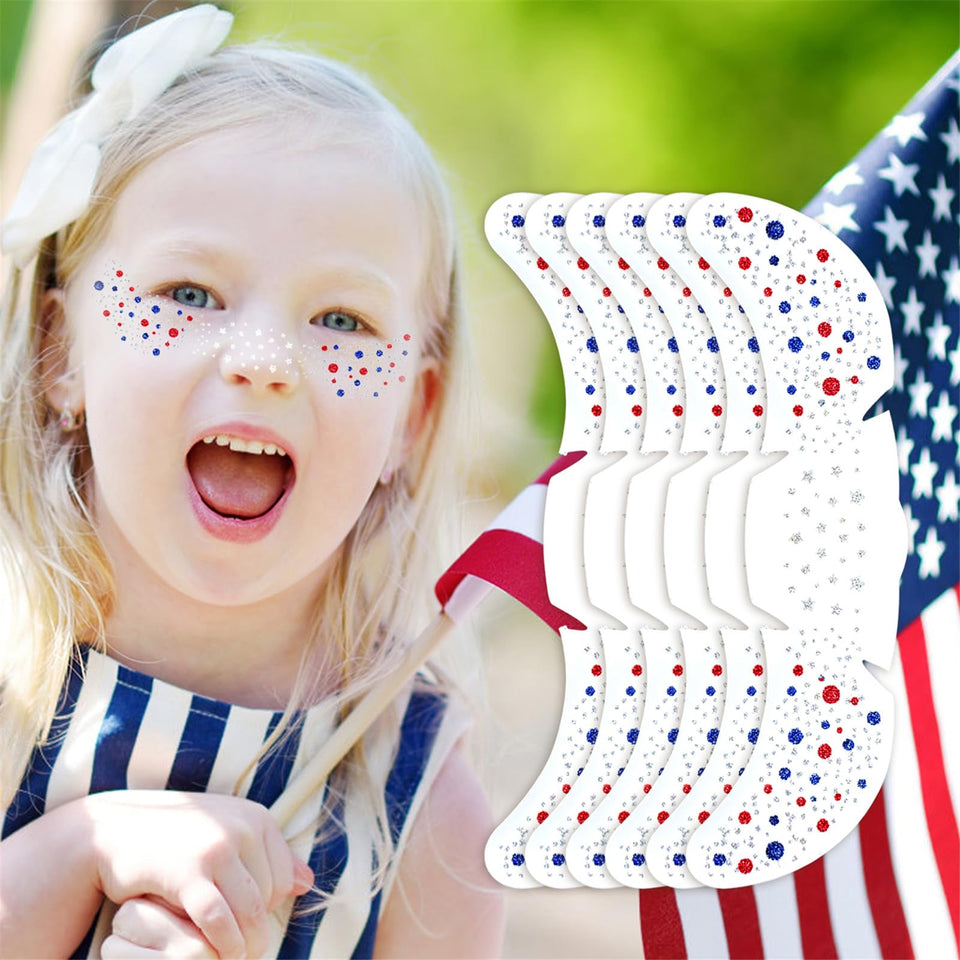 Go Ho front packaging showing six patriotic glitter freckle stickers and benefits