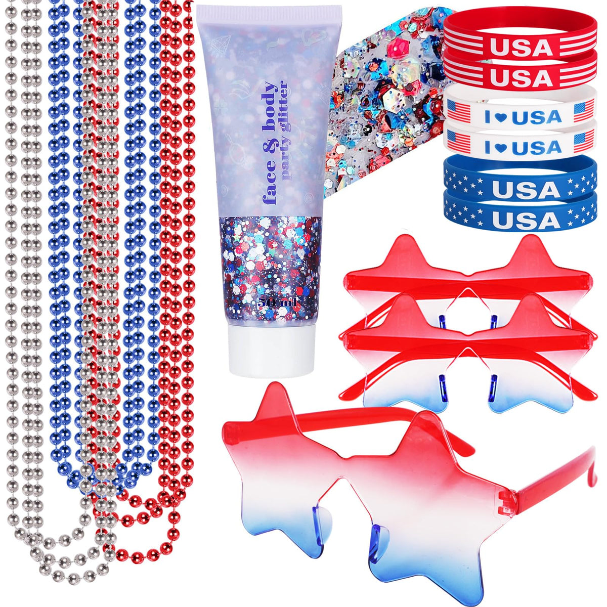 Go Ho front packaging showing full 19-piece patriotic accessories set and contents