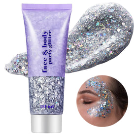Go Ho front tube showing silver glitter gel and clear branding for instant shimmer