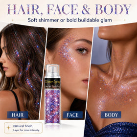 Go Ho glitter in hair showing instant red white blue shimmer