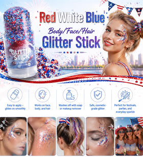 Go Ho glitter stick applied to hair roots for long-lasting festive hair sparkle