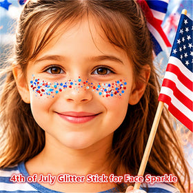 Go Ho glitter stick used as cheek highlight for photogenic patriotic makeup