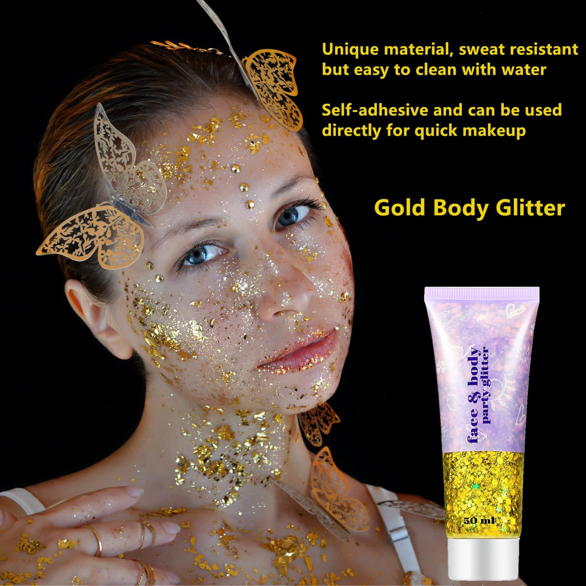 Go Ho applying glitter with fingertip demonstrating smooth gel adhesion