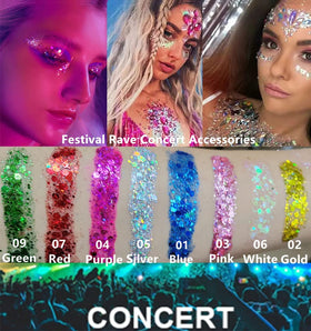 Go Ho glittered model at festival demonstrating long-lasting stage sparkle