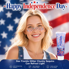 Go Ho used in hair showing subtle shine and festive red white blue highlights