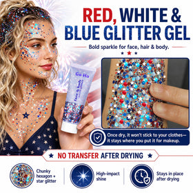 Go Ho glitter used at hair roots giving quick patriotic hair accent