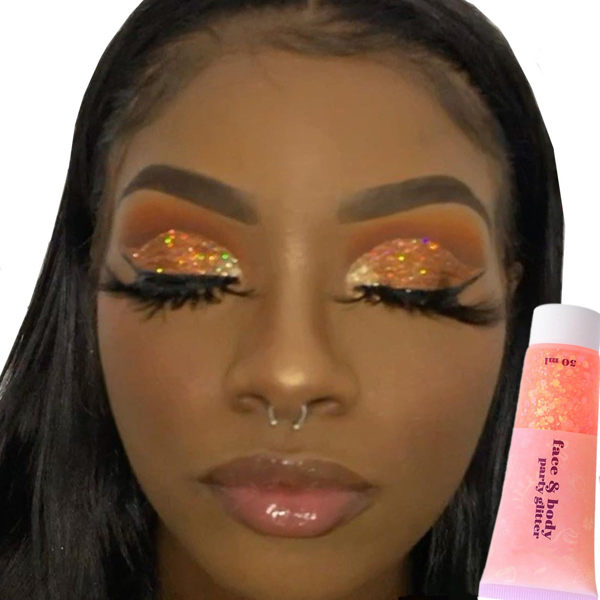 Go Ho close-up texture of glitter gel showing chunky and fine sparkle benefits