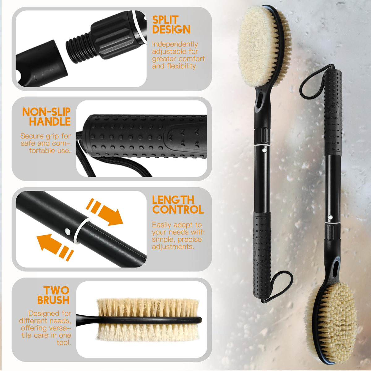 Gobetili detailed shot of natural stiff bristles for firm scrubbing and skin smoothing benefit