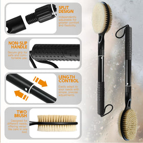 Gobetili detailed shot of natural stiff bristles for firm scrubbing and skin smoothing benefit