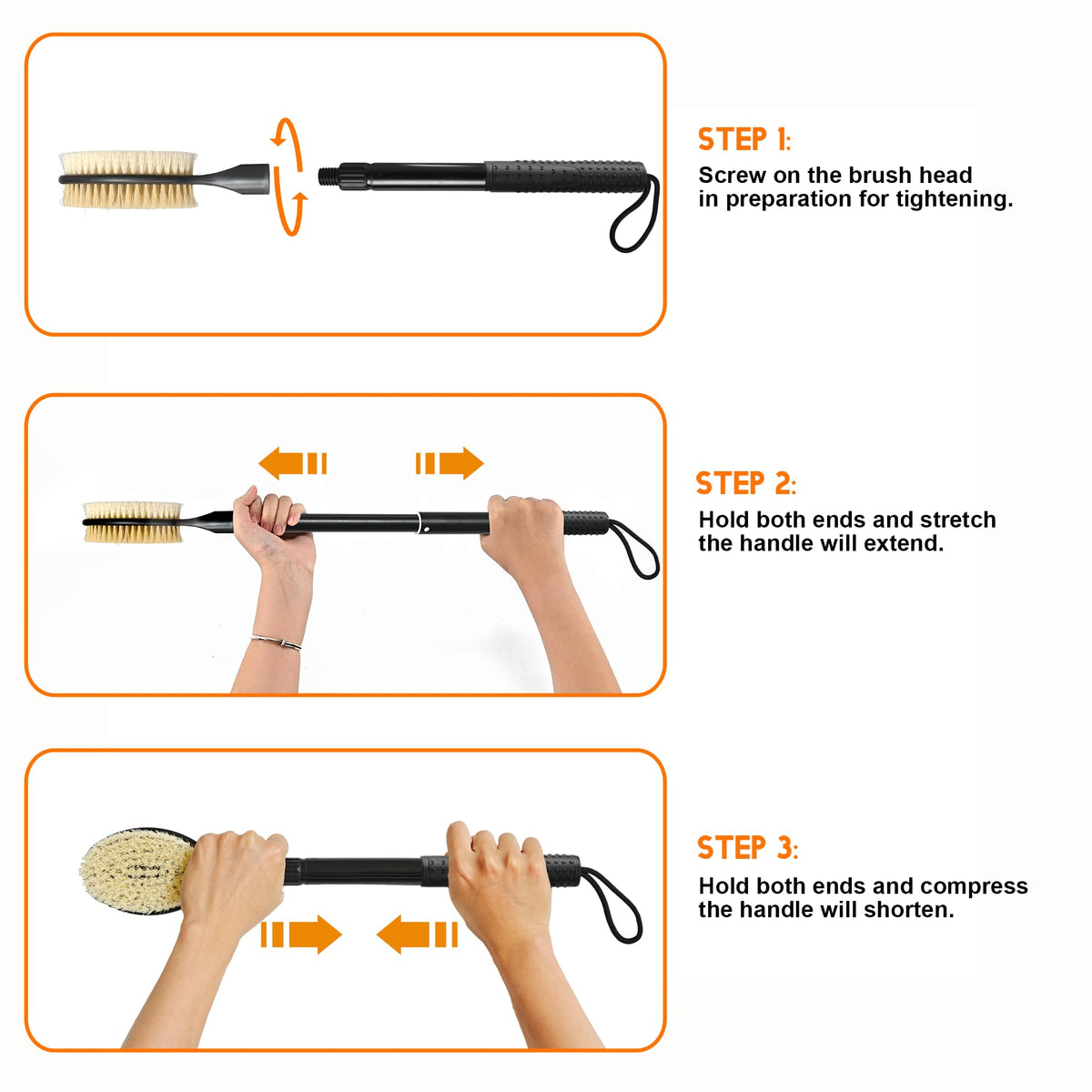 Gobetili fully extended handle to 25 inches demonstrating reach to hard to reach areas benefit