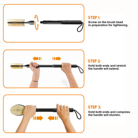 Gobetili fully extended handle to 25 inches demonstrating reach to hard to reach areas benefit