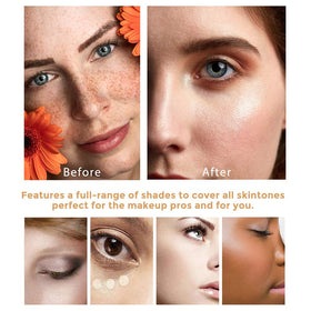 God Blomster before and after face application illustrating concealing and even skin tone