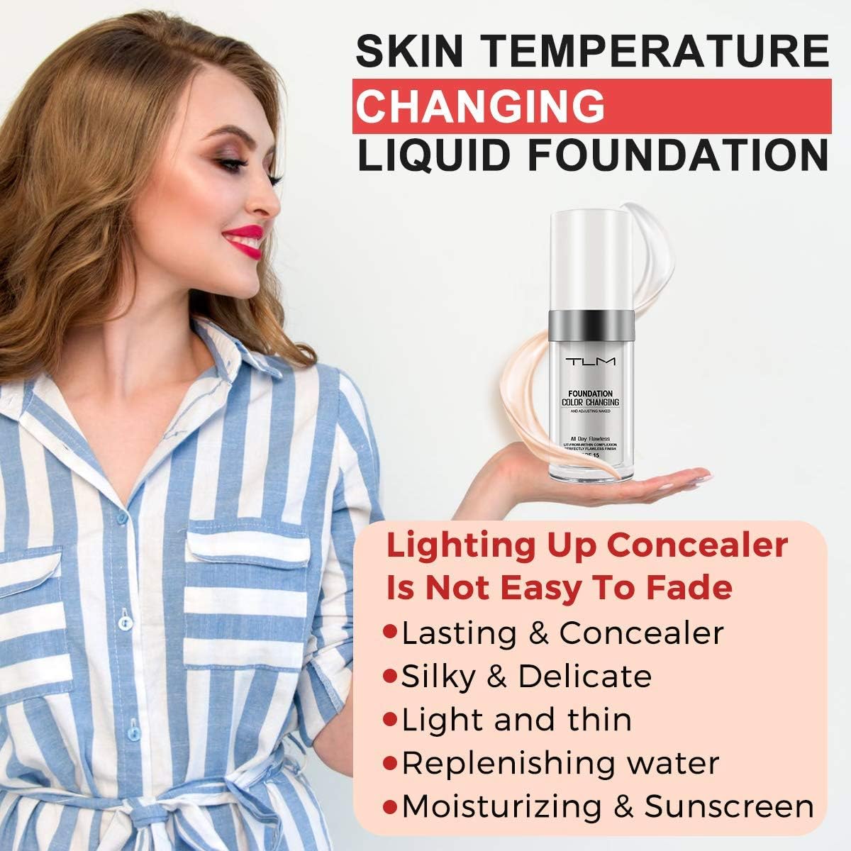 God Blomster lifestyle model wearing foundation for natural, luminous coverage benefit