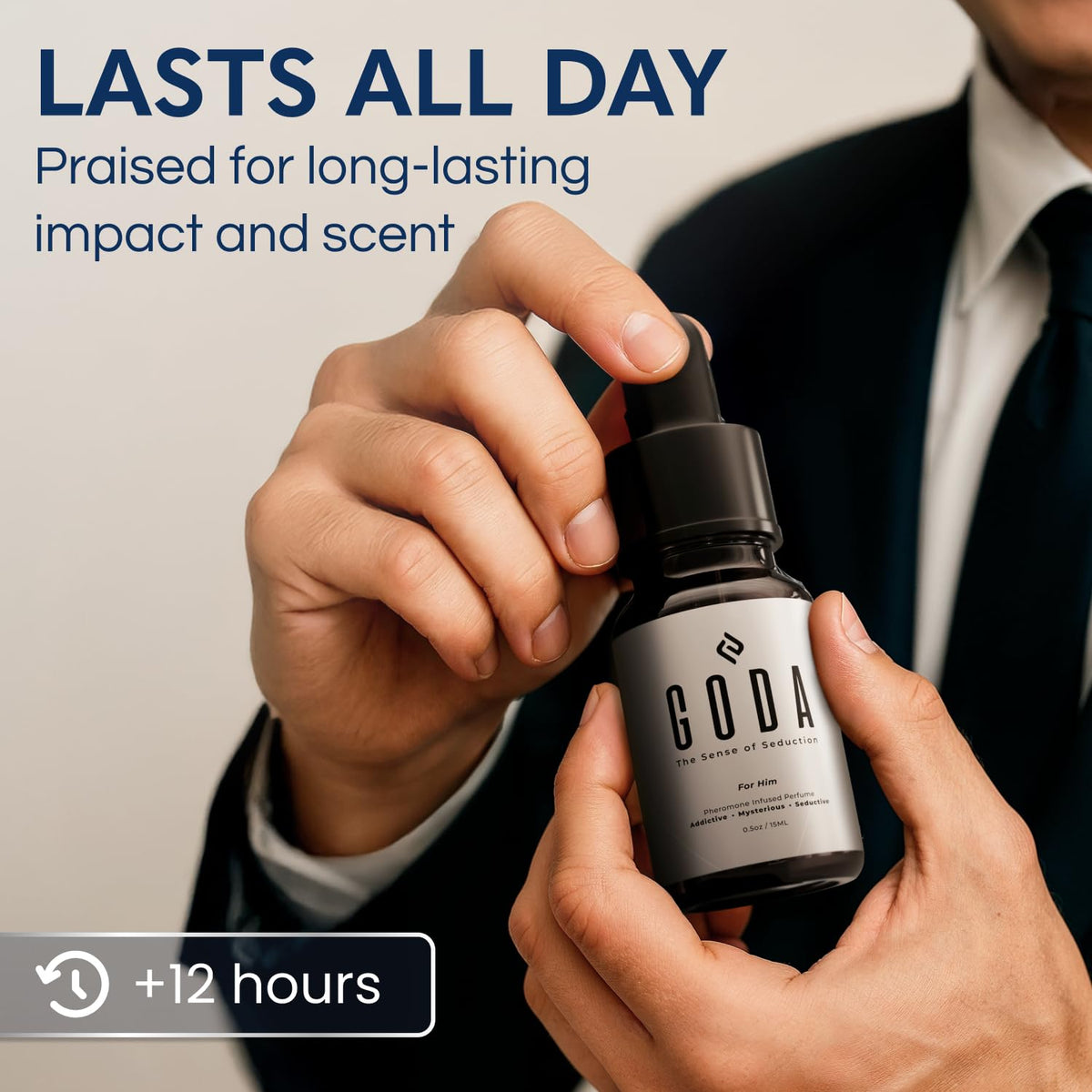GODA fragrance dripping texture showing balanced scent layers and lasting wear