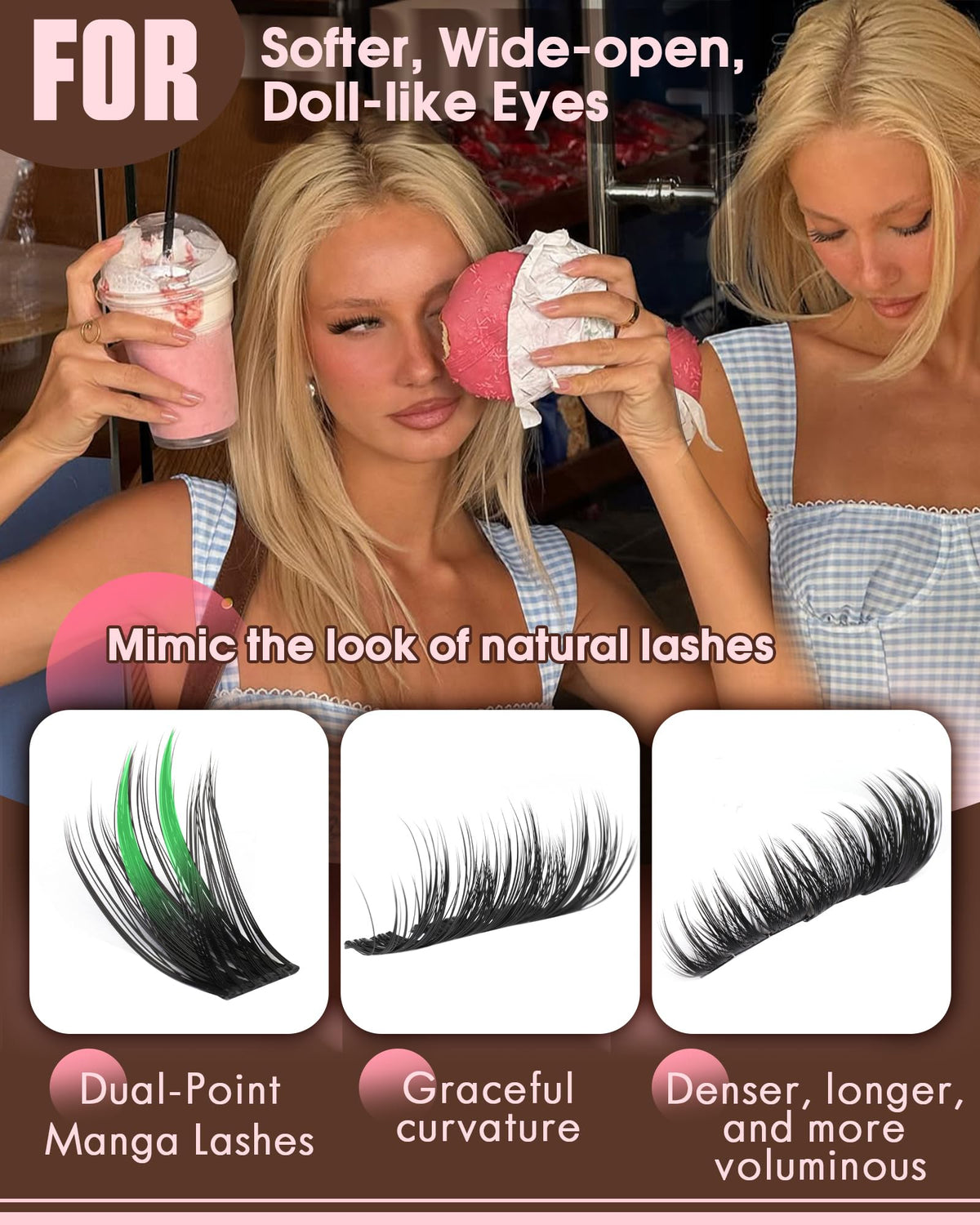 Goddvenus lash cluster applied on eye illustrating lifted C-curl effect