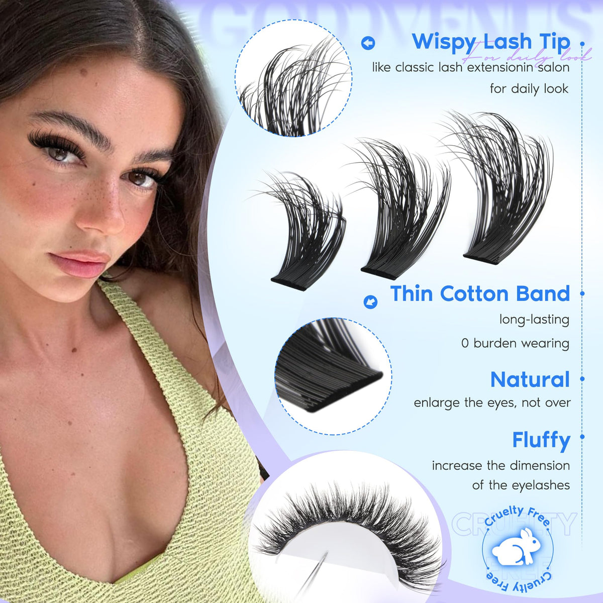 Goddvenus close-up of wispy cluster tips showing natural blend benefit