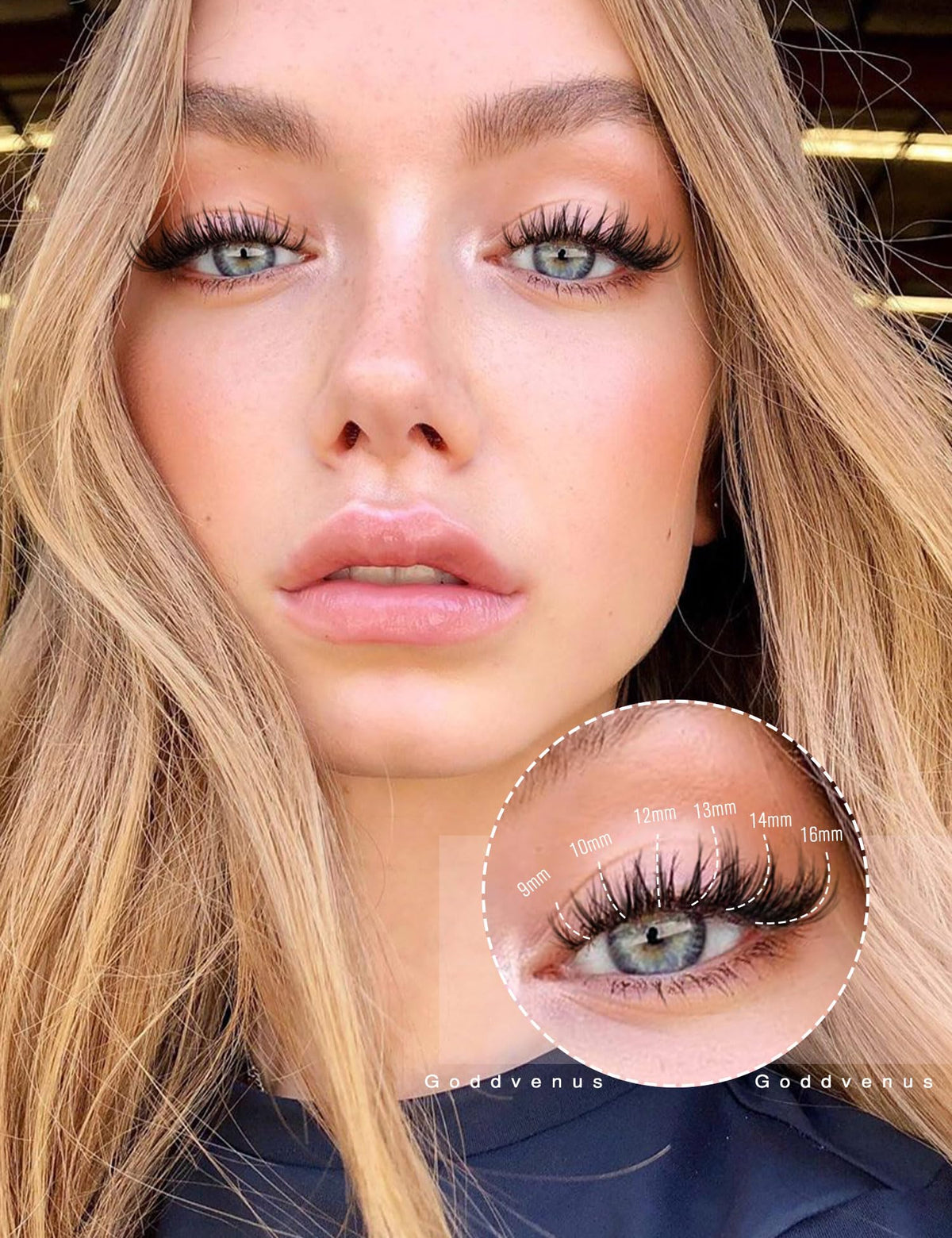 Goddvenus close-up of lash clusters highlighting fluffy fiber texture and natural finish