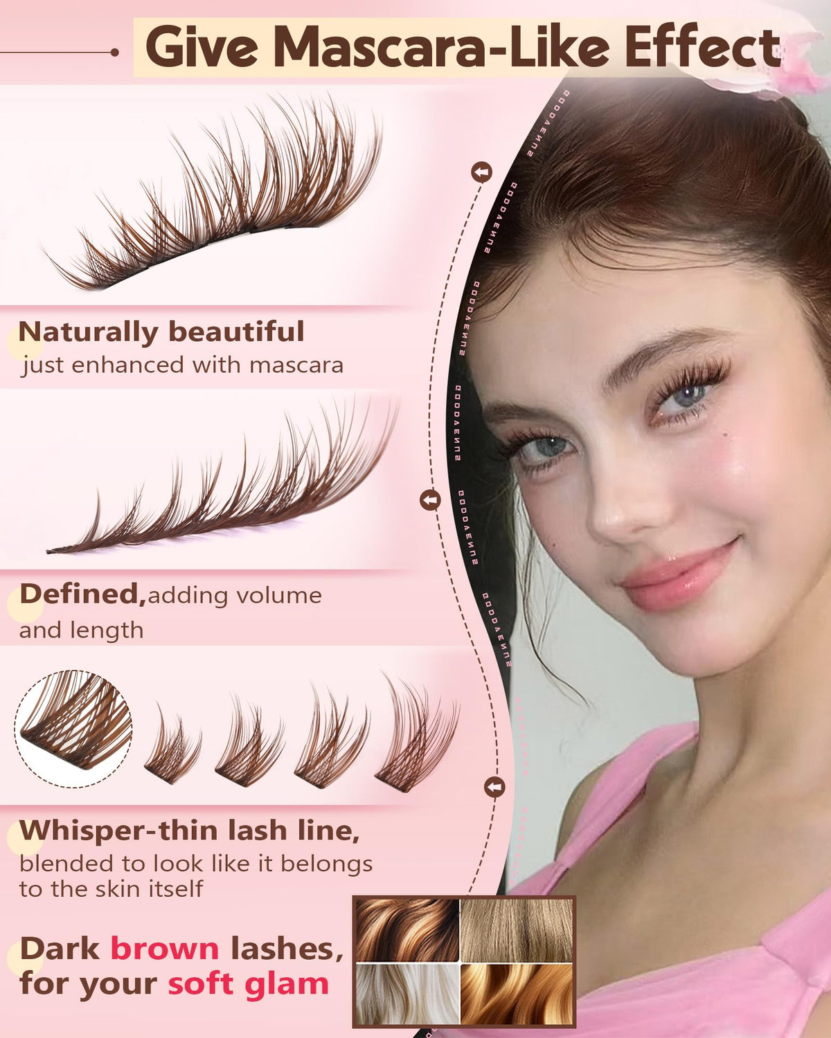 Goddvenus close-up of brown wispy cluster texture for natural blending