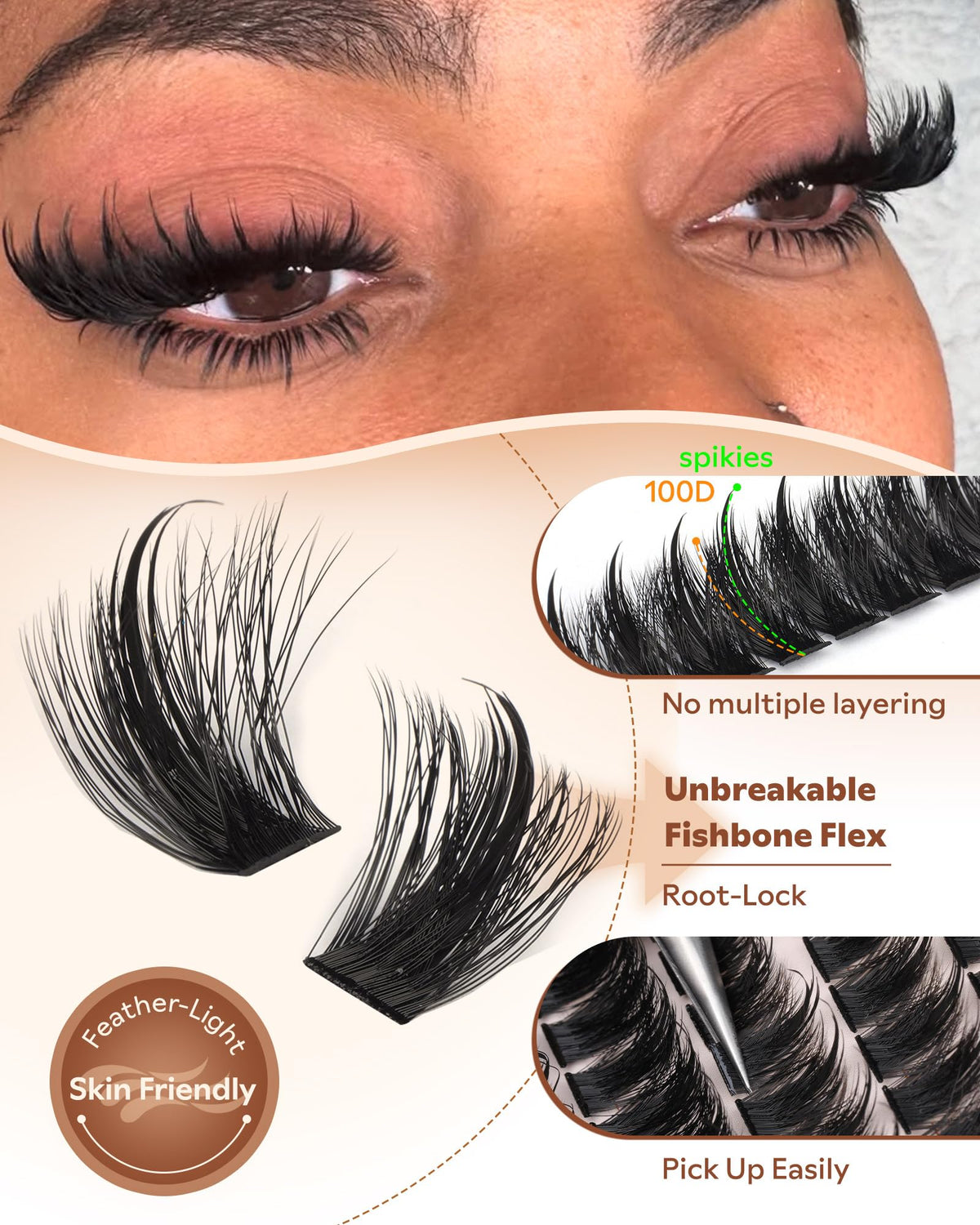 Goddvenus layout of cluster lengths 12–18mm for customizable eye shaping