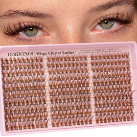 Goddvenus front packaging showing 300 brown lash clusters and benefits