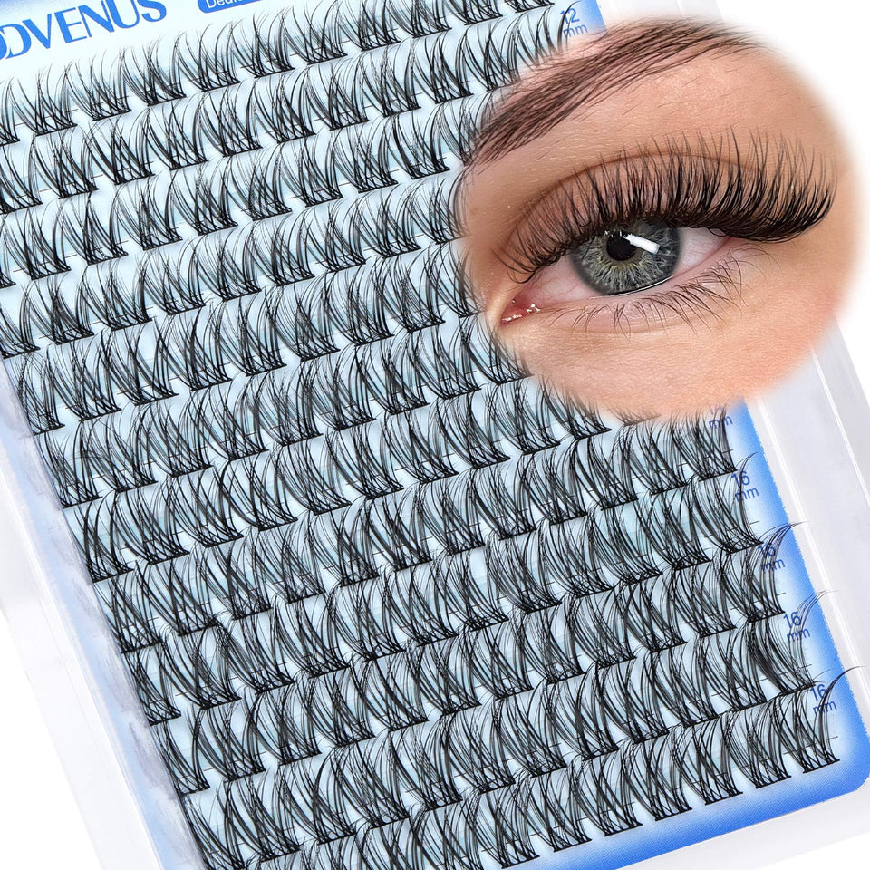 Goddvenus front packaging showing 144 wispy lash clusters and mixed lengths benefit easy selection