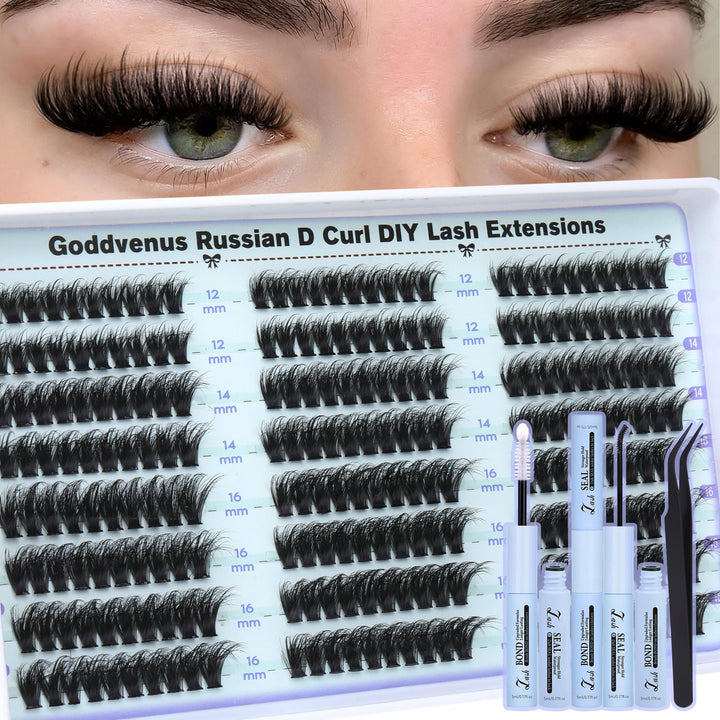Goddvenus front packaging displaying complete lash cluster kit and benefits