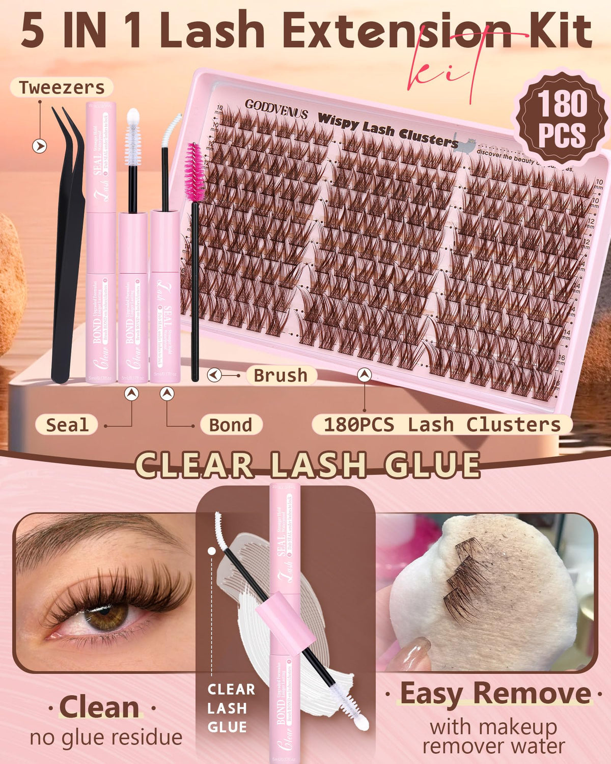 Goddvenus model applying cluster lashes for quick DIY styling