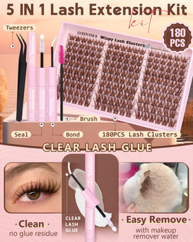 Goddvenus model applying cluster lashes for quick DIY styling