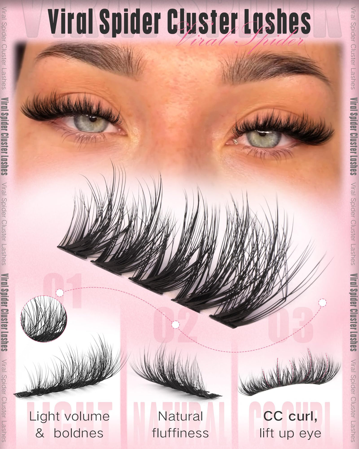 goddvenus lash clusters applied on model demonstrating quick DIY application
