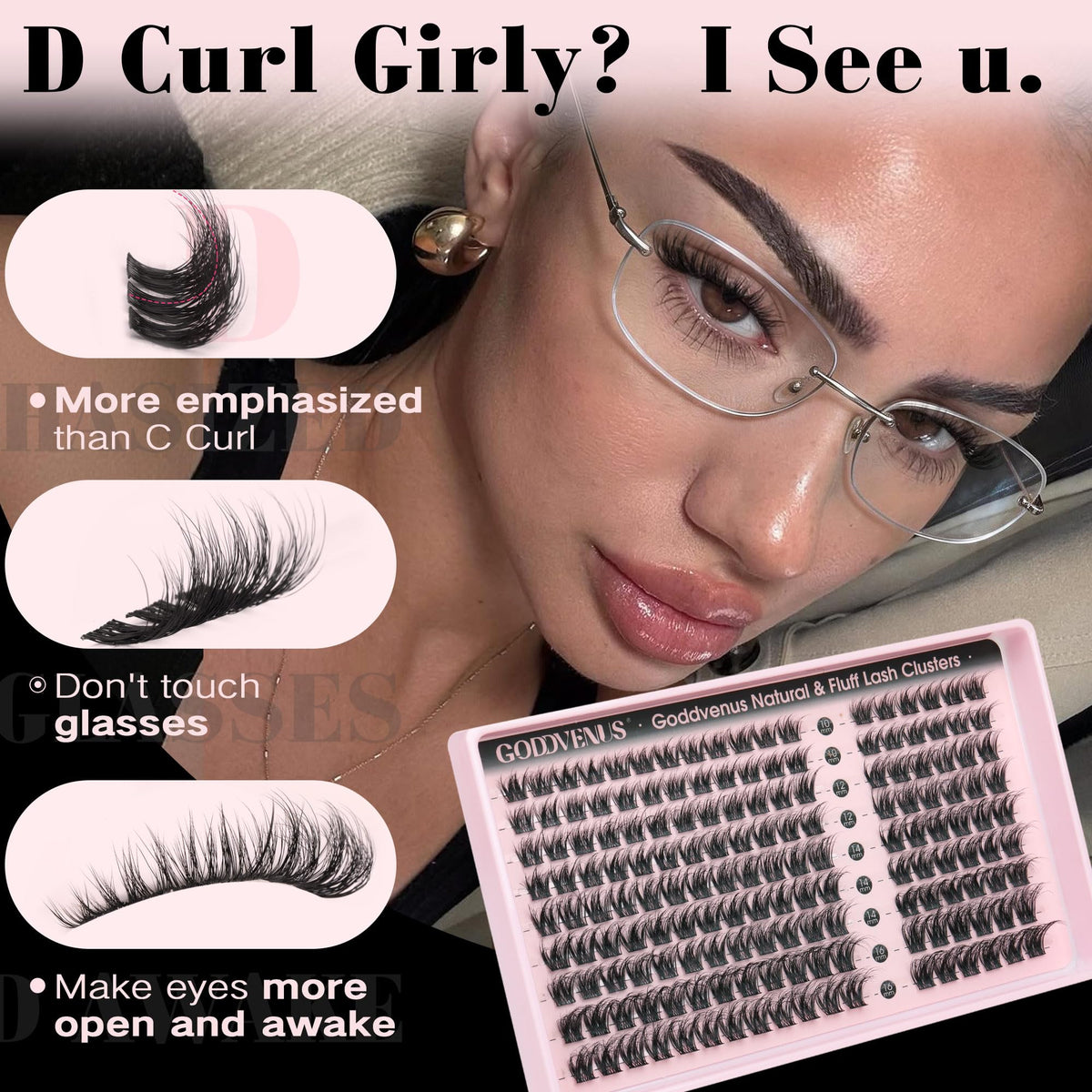 Goddvenus lash cluster being applied with tweezers, quick DIY convenience