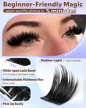 Goddvenus lash application with tweezers demonstrating easy salon-like placement
