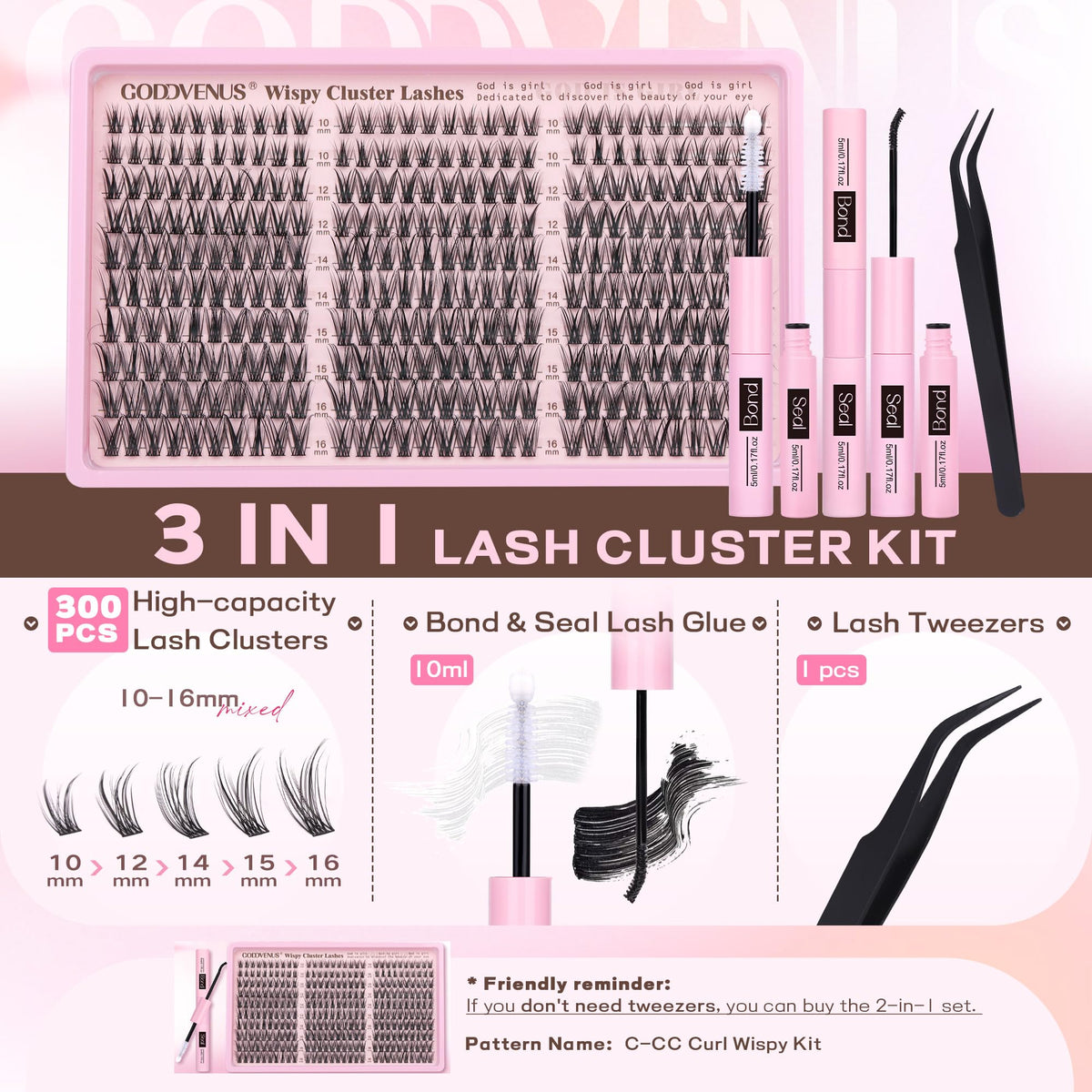 Goddvenus rows of 10–16mm clusters laid out to compare length and customize look