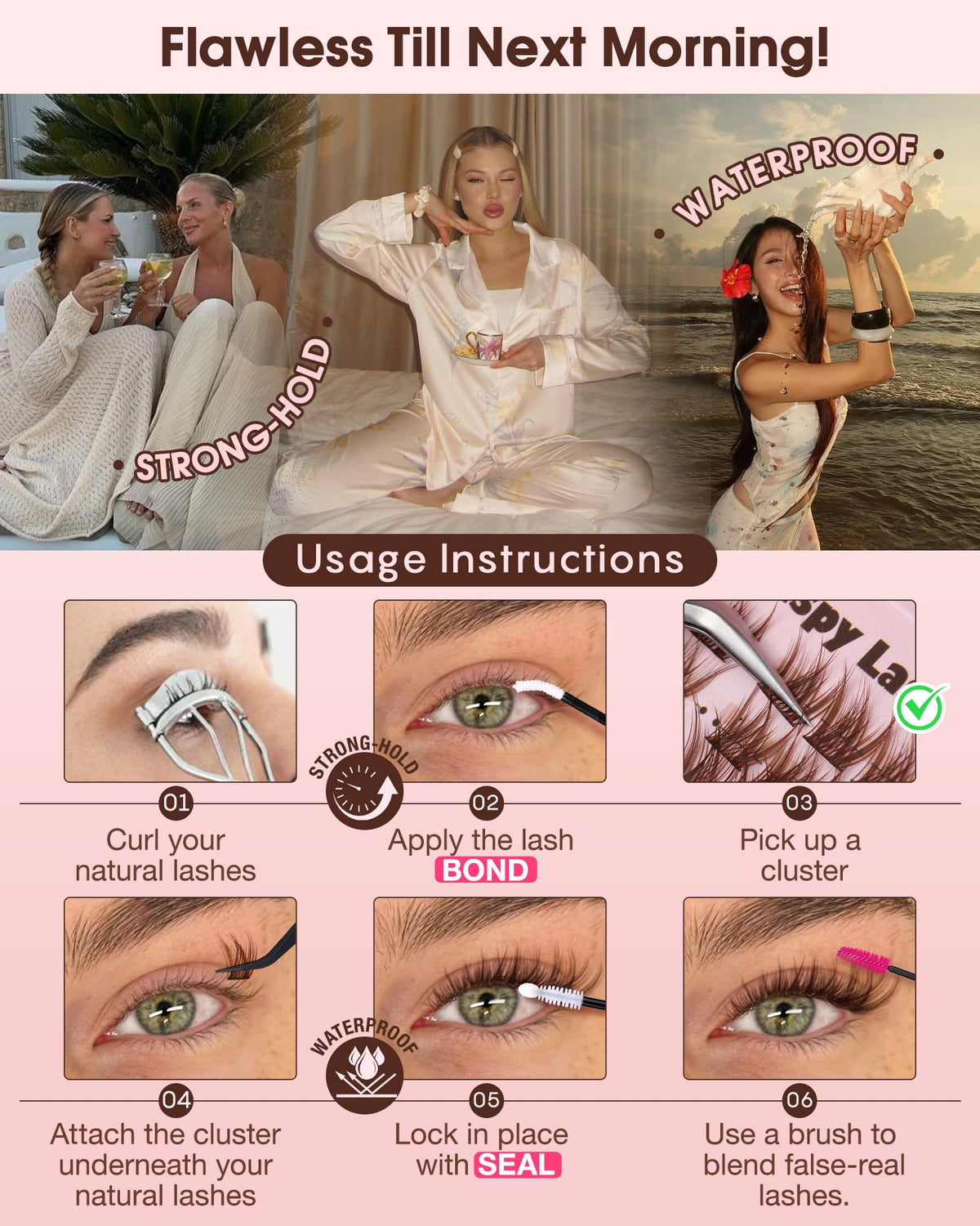 Goddvenus finished evening look demonstrating soft lifted lash effect