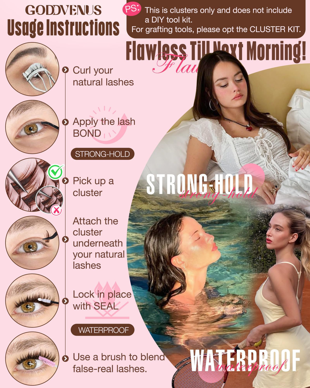 Goddvenus lifestyle model wearing anime-inspired soft lashes for eye-opening effect