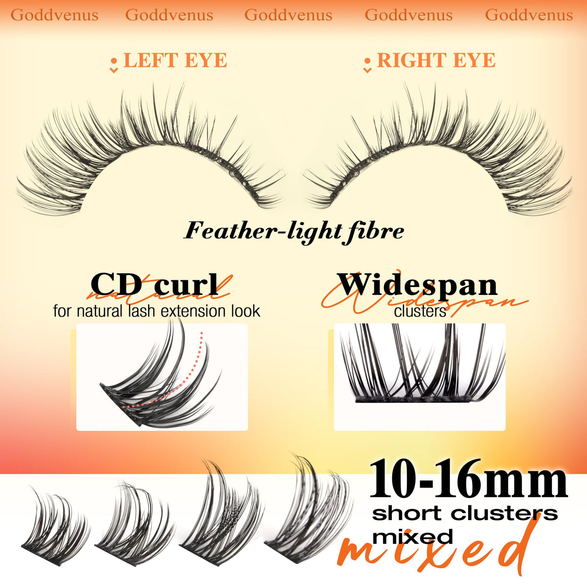 Goddvenus mixed lengths displayed 10mm to 16mm for customization