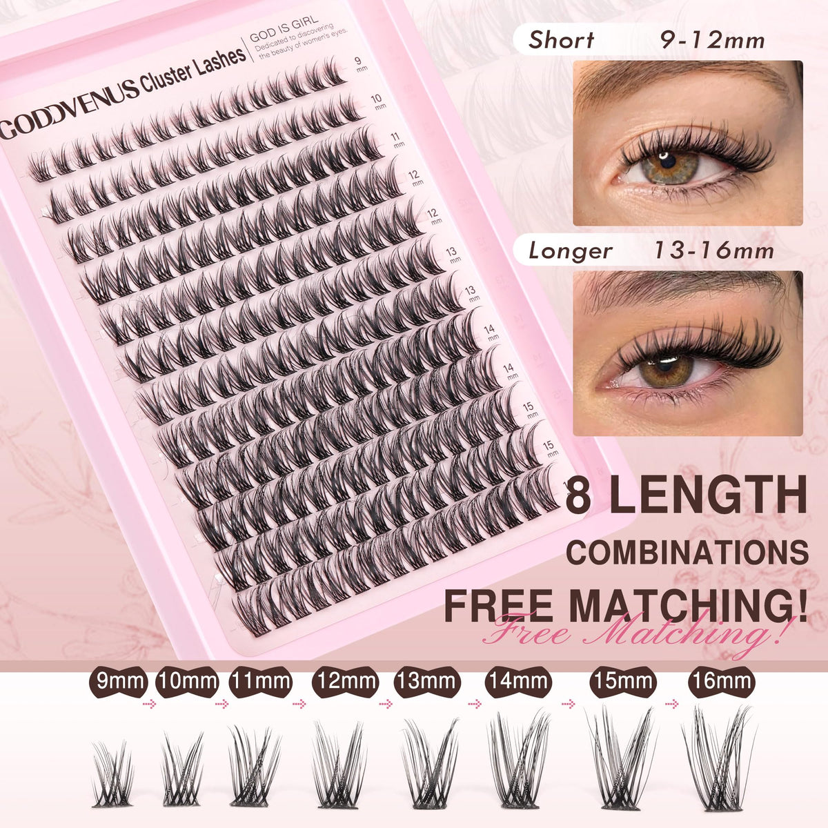 Goddvenus model wearing wispy clusters illustrating lifted eye definition