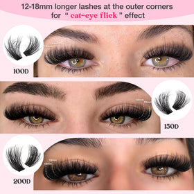 Goddvenus size and scale in hand comparing cluster lengths 12–18mm to natural lashes